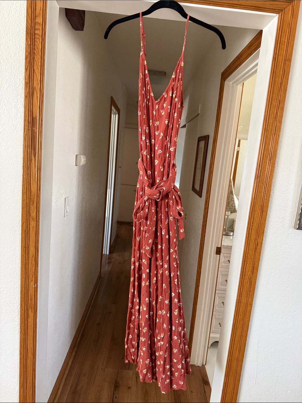 Billabong Rust Floral Jumpsuit with Tie Waist